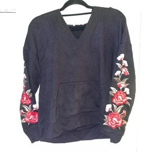 Sweater, hoodie, black, flower design